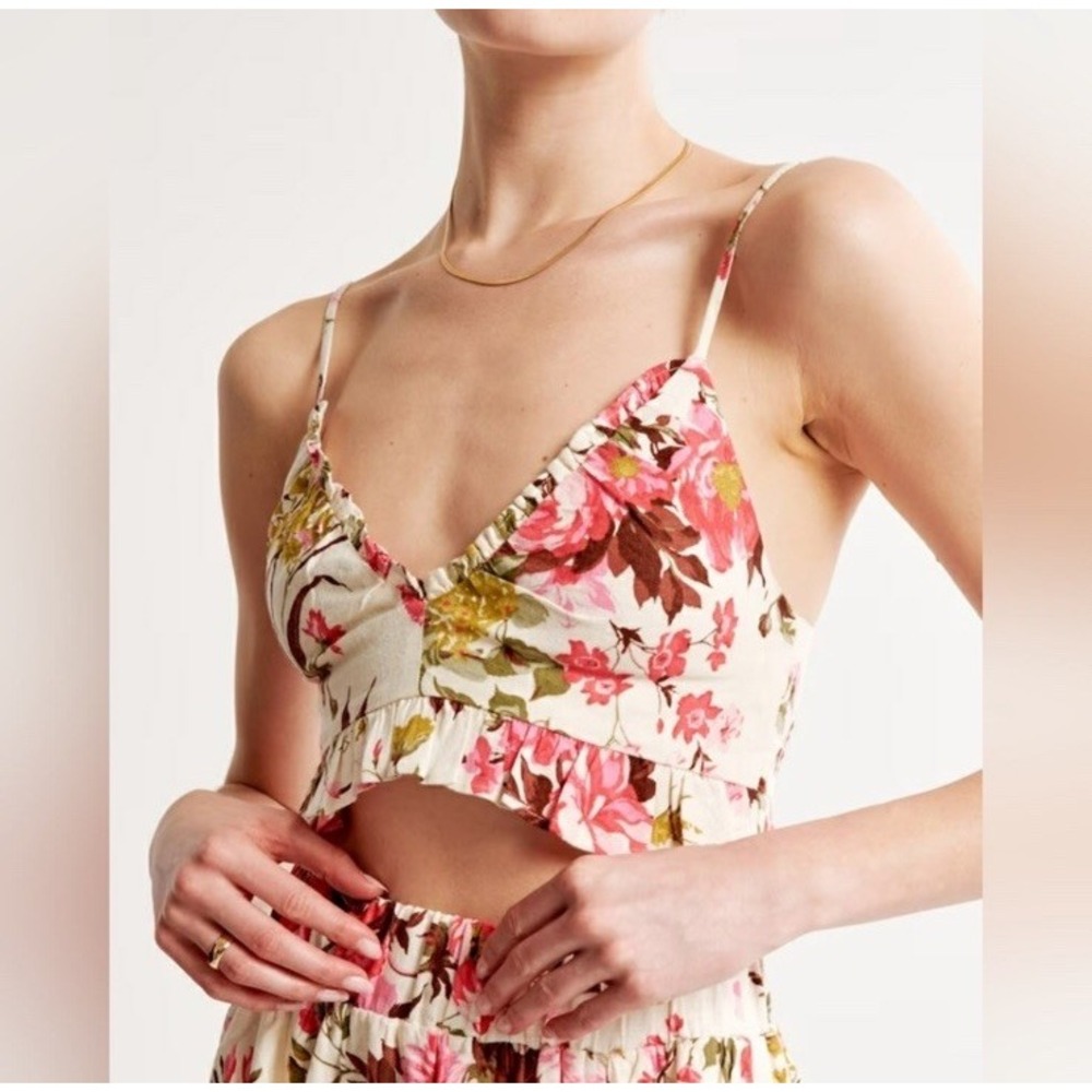 Abercrombie & Fitch Linen Blend Ruffle Top Pink Floral Size Large New With Tags